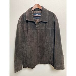Dockers Genuine Leather Suede Jacket XXL Brown Distressed Zip Up Coat